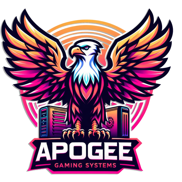 Colorful logo featuring a stylized eagle with outspread wings above the text "APOGEE Gaming Systems."