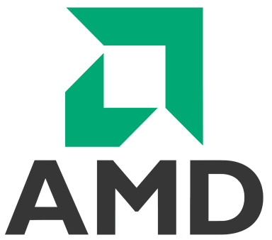 Green and black AMD logo with a stylized arrow design.